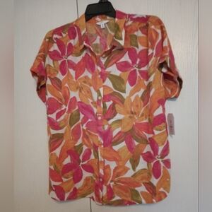 Time and Tru Women's Plus Size XXL (20) Button Down Floral Blouse